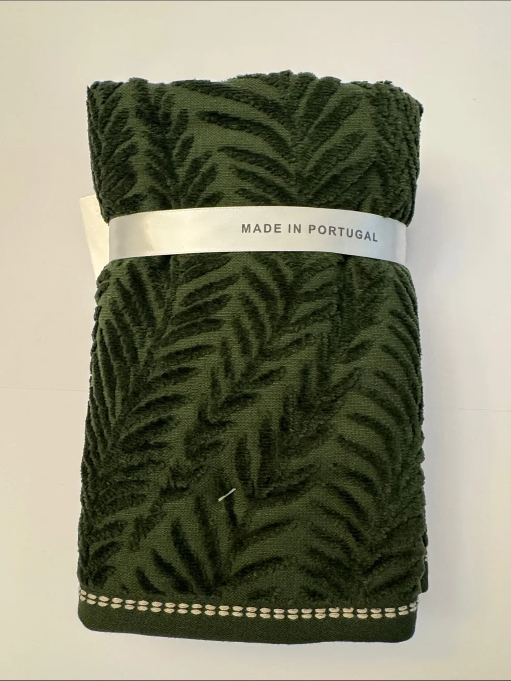 2pc FELPINTER Extra Long Combed  Cotton Bath Hand Towel Set - Velour Leaf -Green